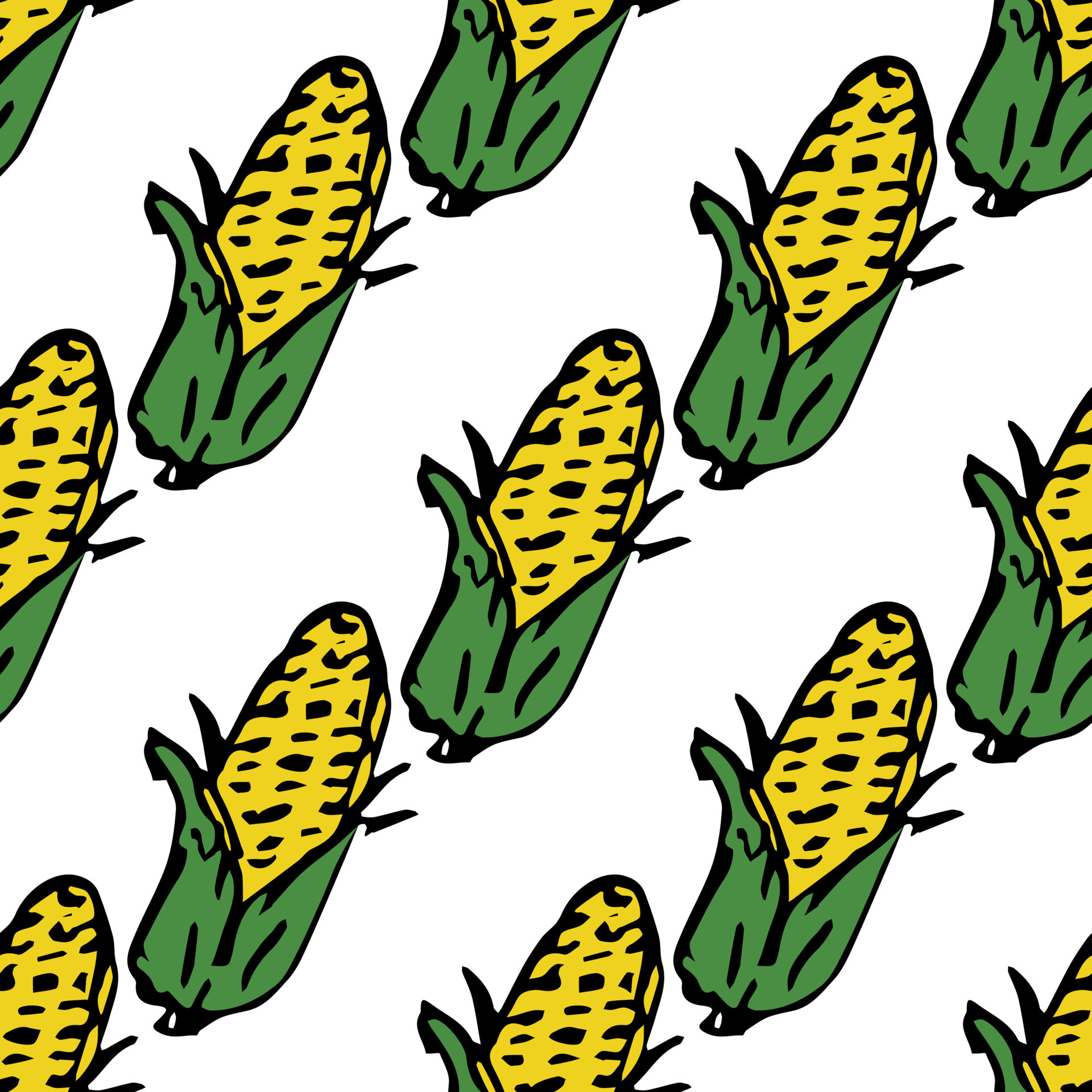 Seamless pattern with yellow corn icons. Colored corn background