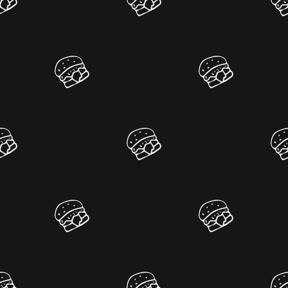 Seamless pattern with burger icons. Black and white hamburger background. Doodle vector burger illustration