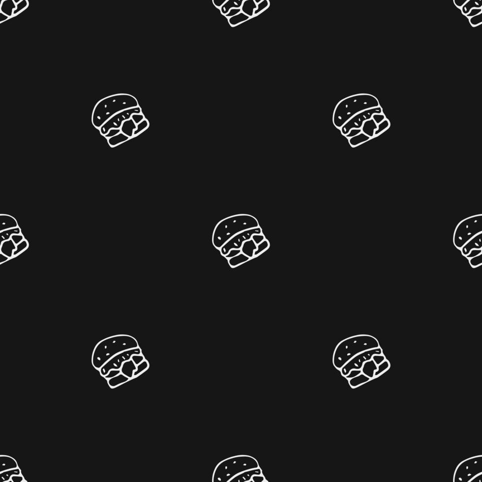 Seamless pattern with burger icons. Black and white hamburger background. Doodle vector burger illustration