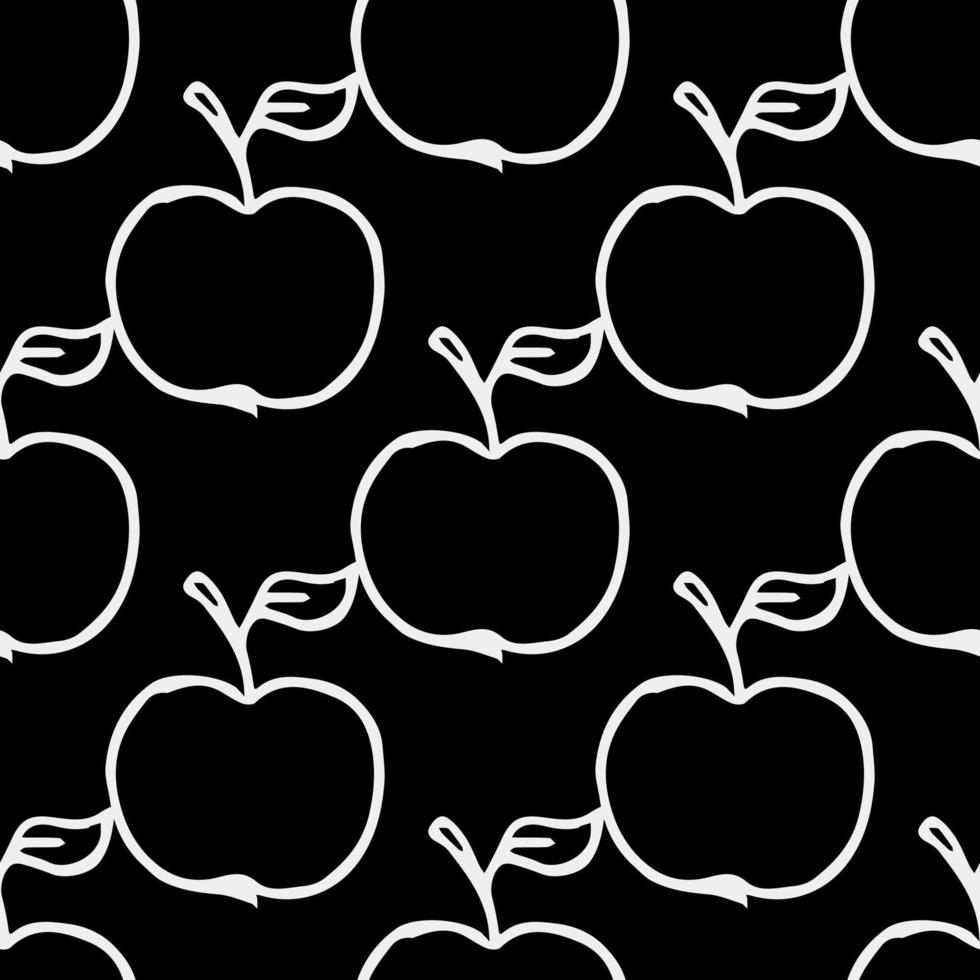 Apples pattern. seamless doodle pattern with apples. Black and white vector illustration with apples