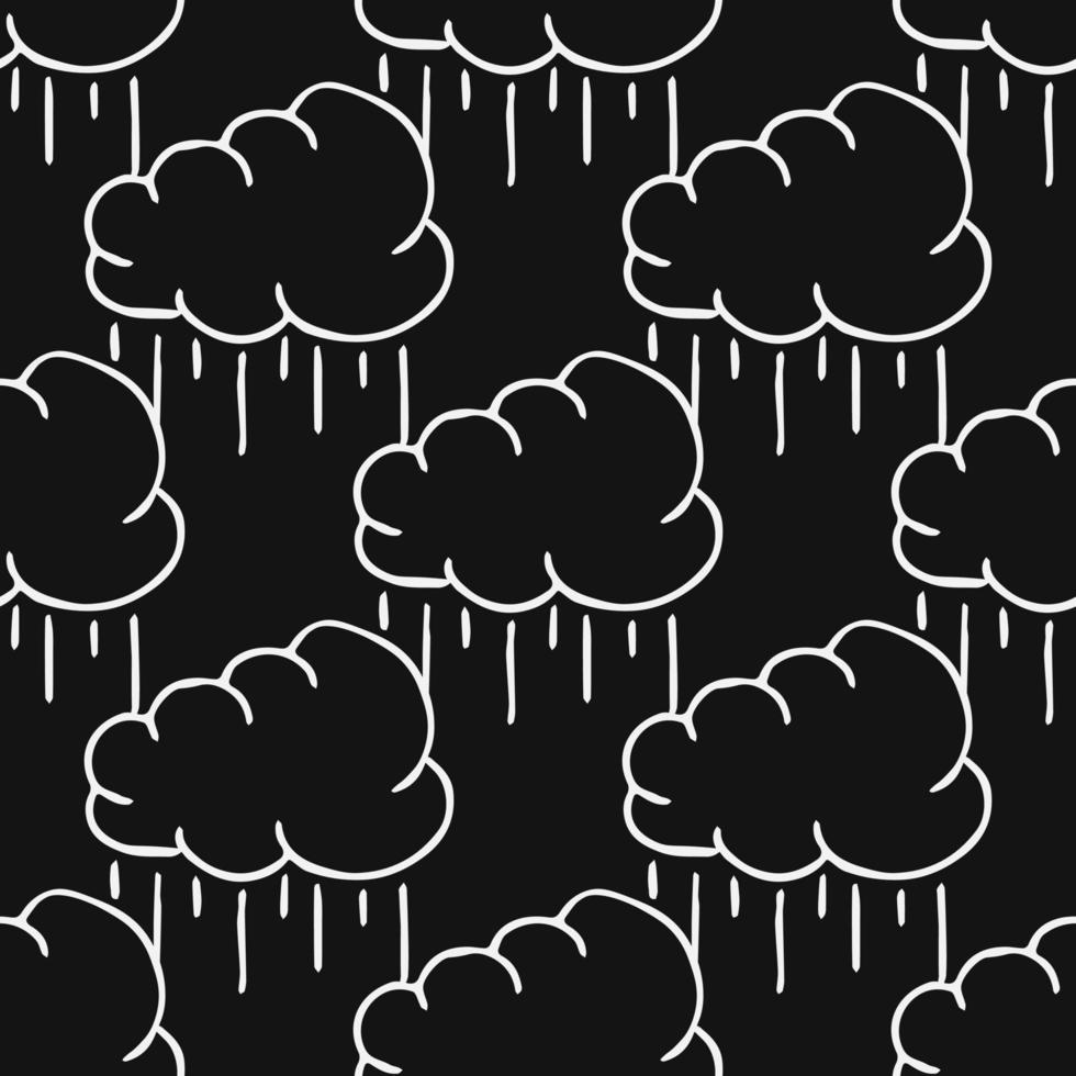 patrón sin costuras con nubes lluviosas. nubes lluviosas de garabatos en blanco y negro. garabatear iconos de cumulonimbus. cumulonimbus de patrones sin fisuras vector