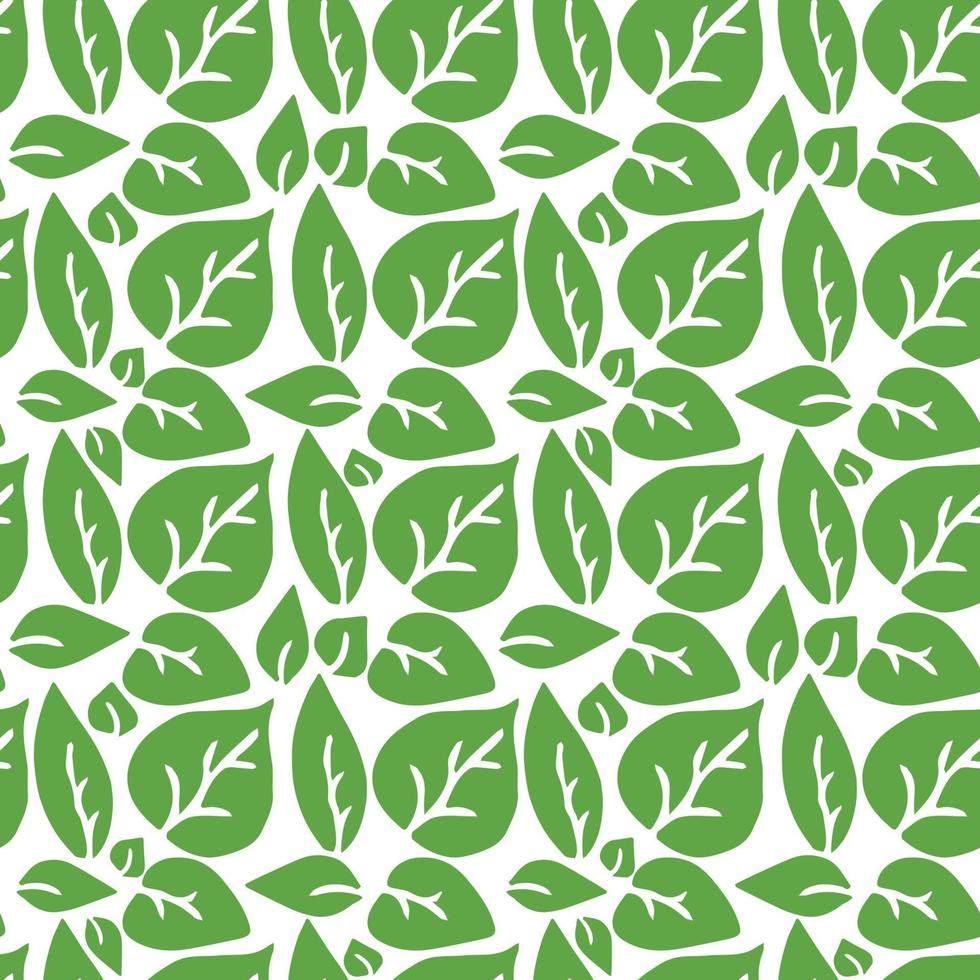 seamless pattern with green leaves. green leaves on the white background. vector