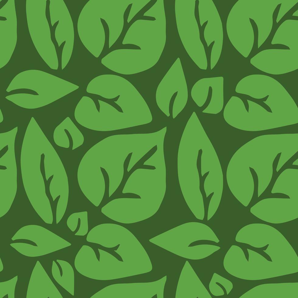 seamless pattern with green leaves. green leaves on the green background. vector