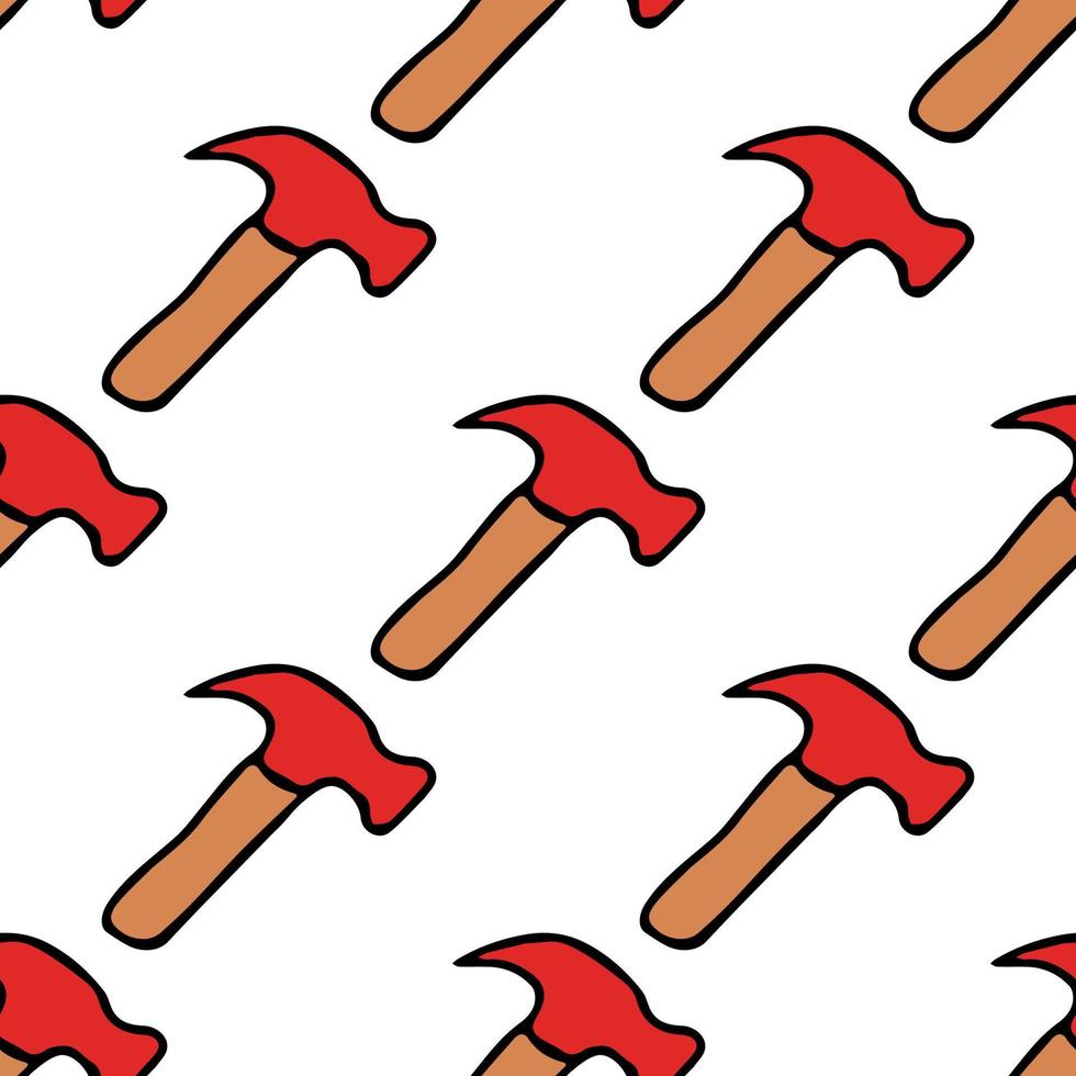 Seamless vector pattern with construction hammer. Colored construction tools background. Doodle construction pattern