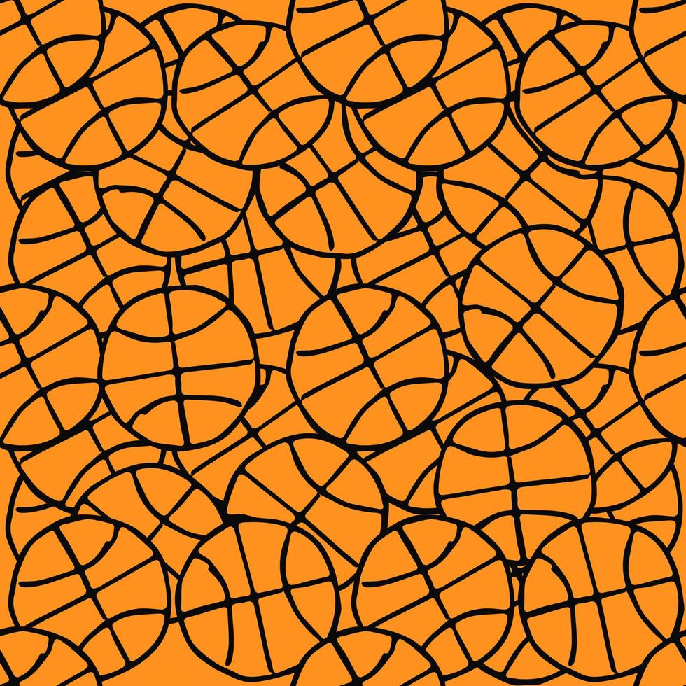 seamless doodle pattern with basketball ball. vector illustration with basketball ball on orange background