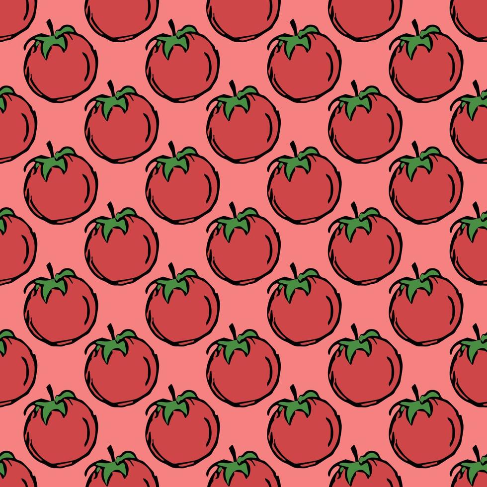 Seamless tomato pattern. Colored tomatoes background. Doodle vector illustration with tomato
