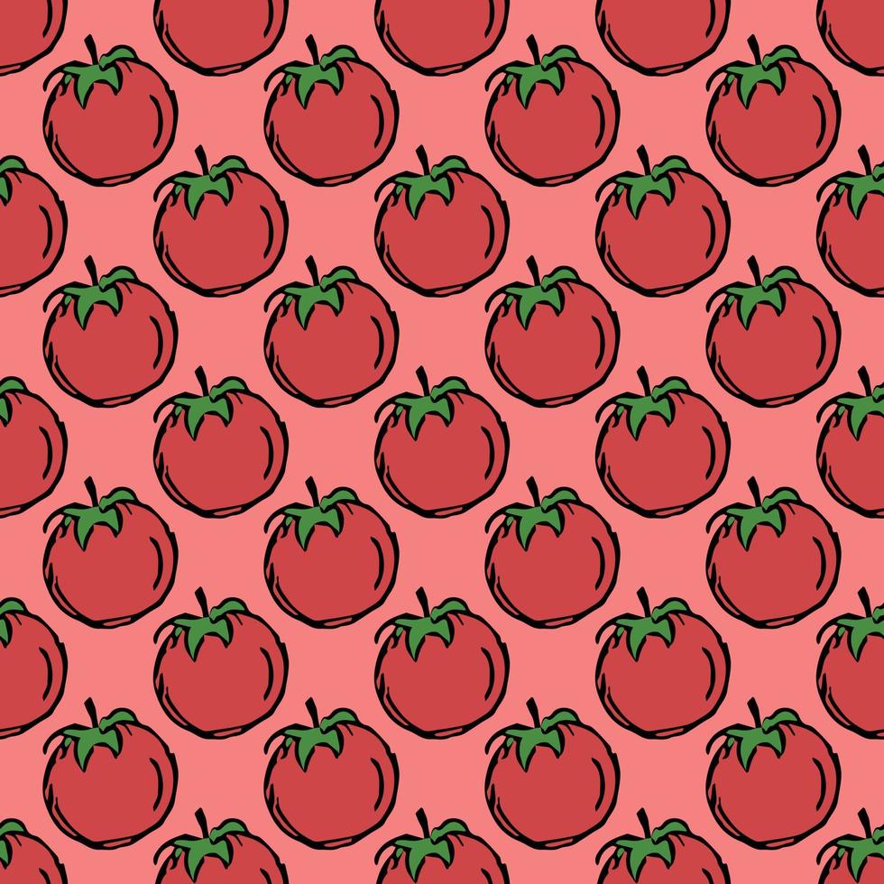 Seamless tomato pattern. Colored tomatoes background. Doodle vector illustration with tomato