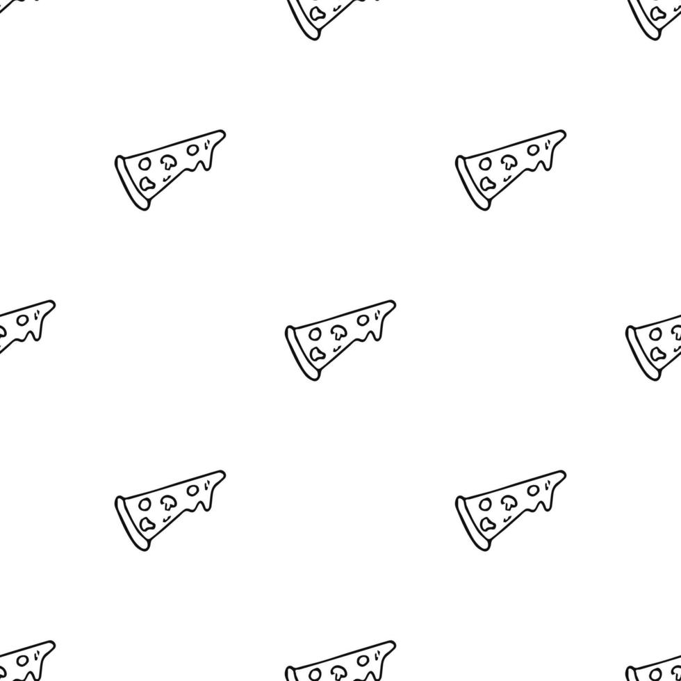 Seamless pizza pattern. Black and white pizza background. Doodle vector pizza illustration. Fast food vector pattern