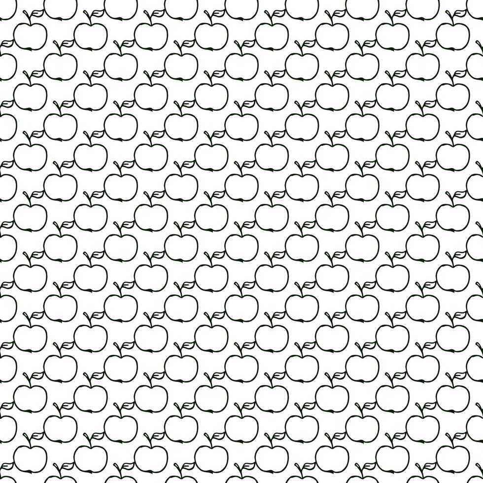 Apples pattern. seamless doodle pattern with apples. Black and white vector illustration with apples