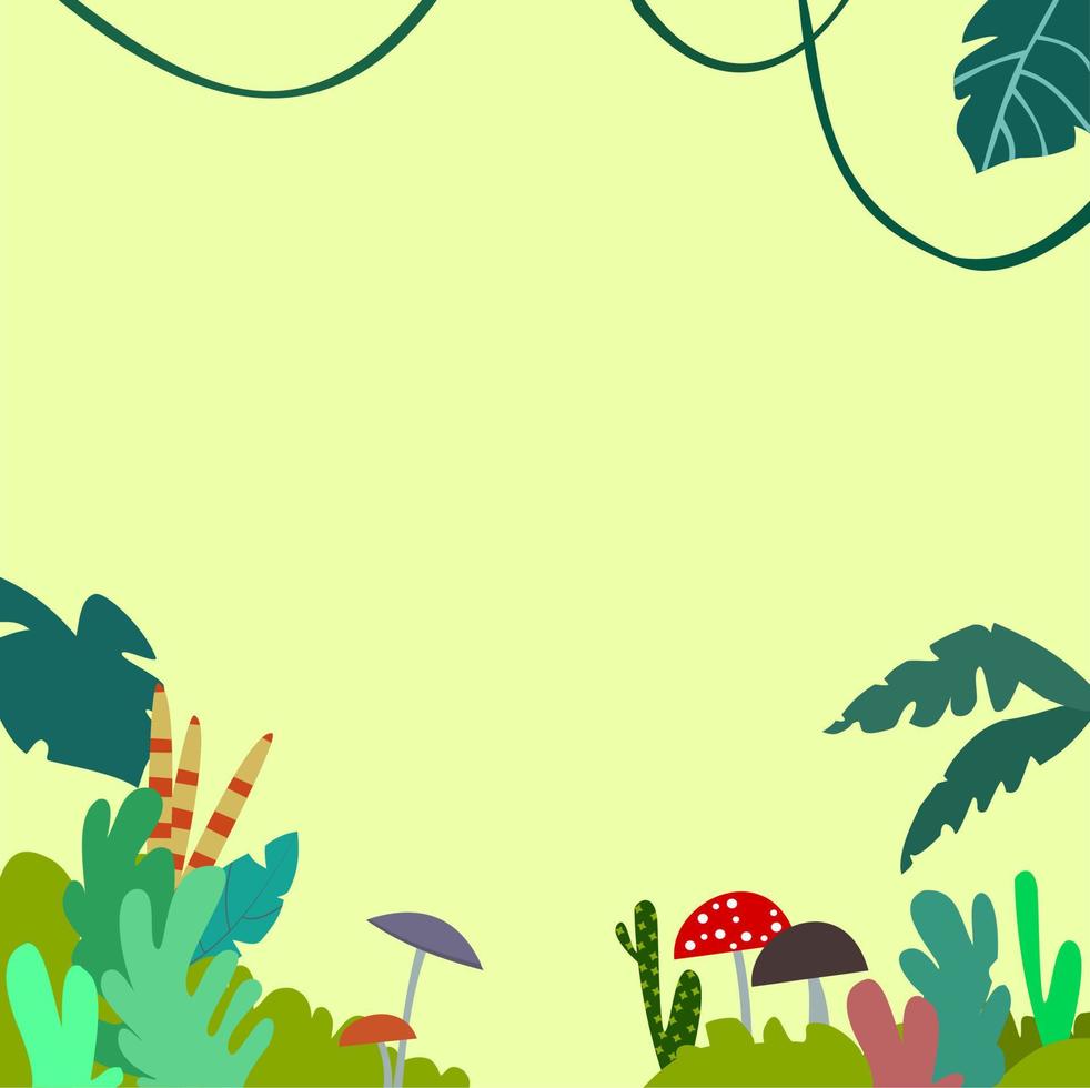 Vector illustration in simple flat style with copy space for text - background with plants and leaves - backdrop for greeting cards, posters, banners and placards