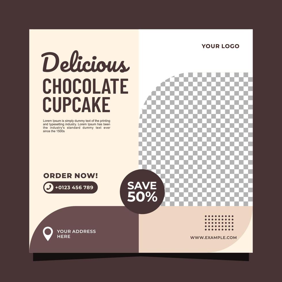 Chocolate cupcake  banner square social media post template design vector