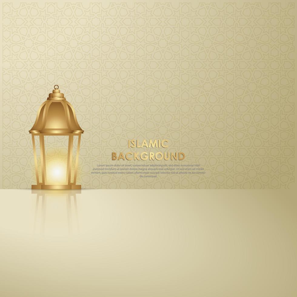 Islamic design greeting card background template with ornamental colorful of mosaic and islamic lantern. vector