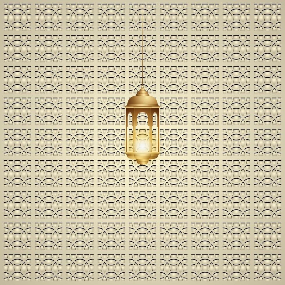 Islamic design greeting card background template with ornamental colorful of mosaic and islamic lantern. Islamic Vector