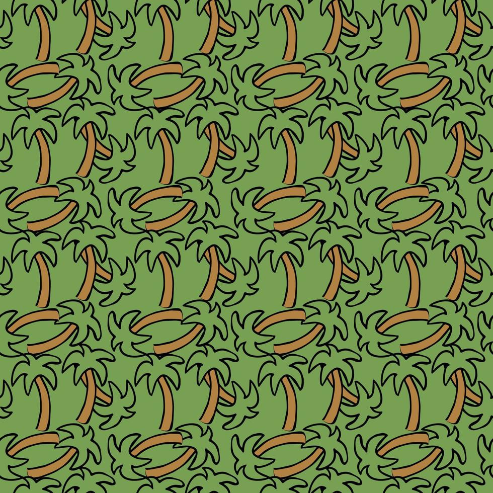 Seamless palm pattern. Colored palm background. Doodle tropic pattern with green palms. Vintage palms pattern vector