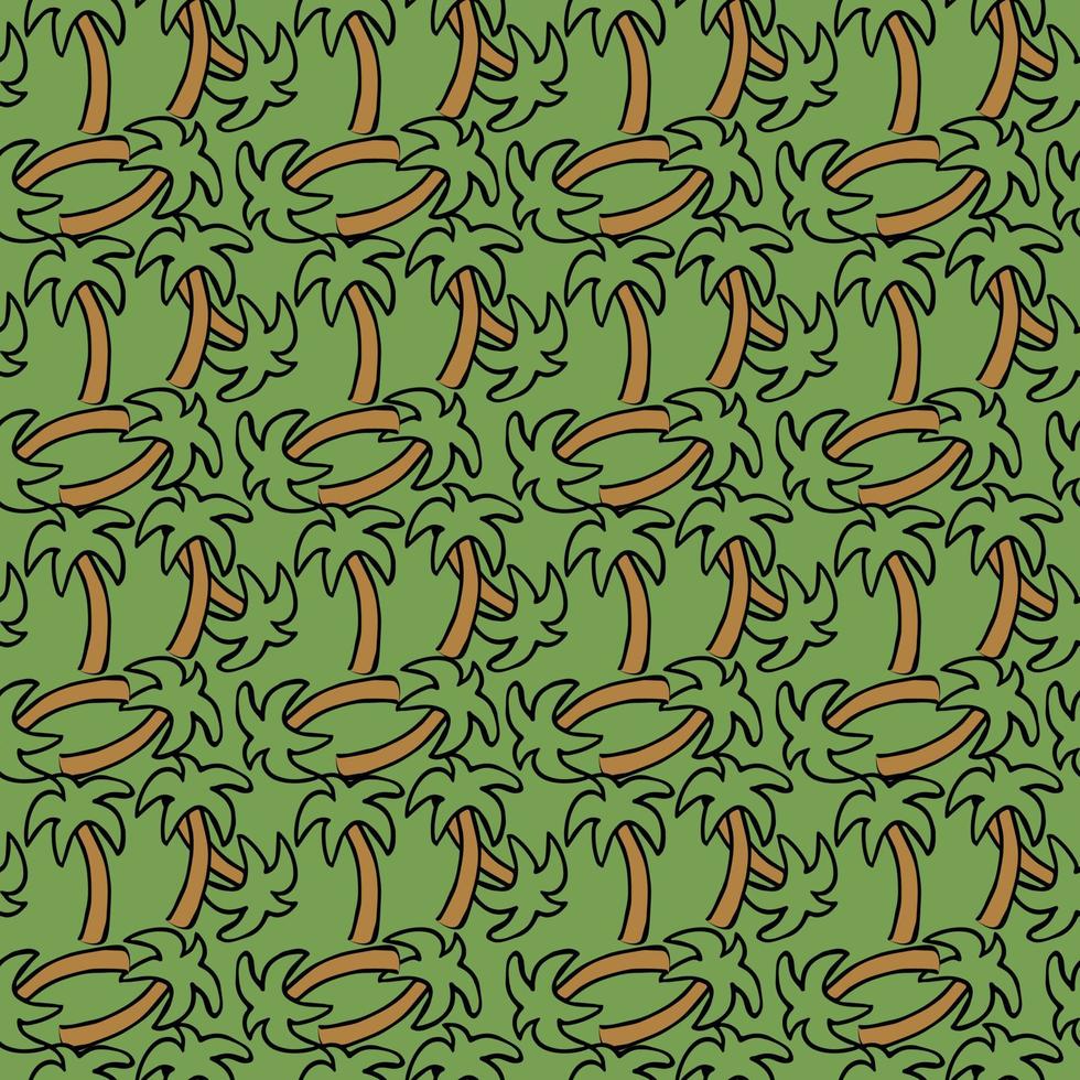 Seamless palm pattern. Colored palm background. Doodle tropic pattern with green palms. Vintage palms pattern vector