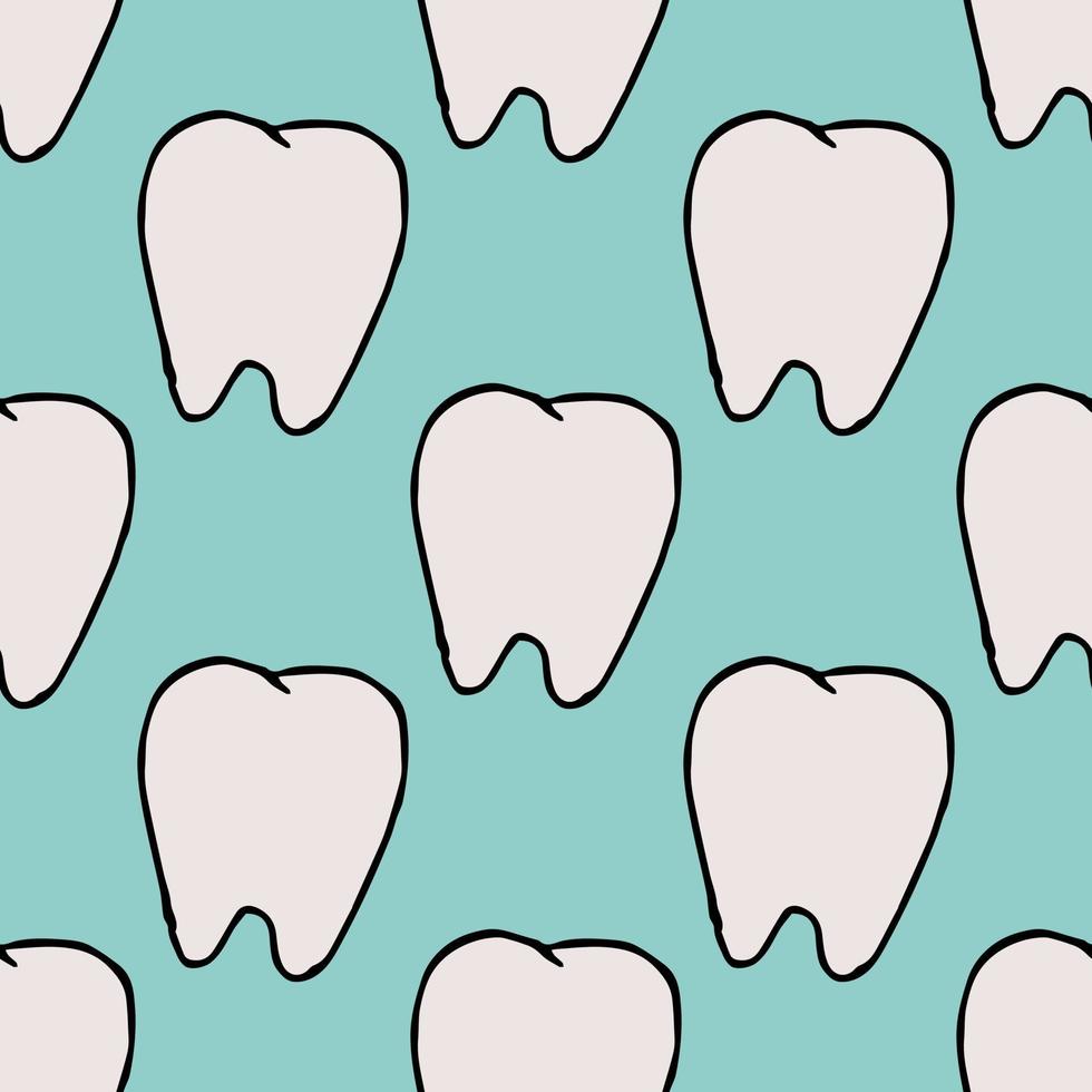 Seamless tooth pattern. Colored dental background. Doodle vector illustration with tooth