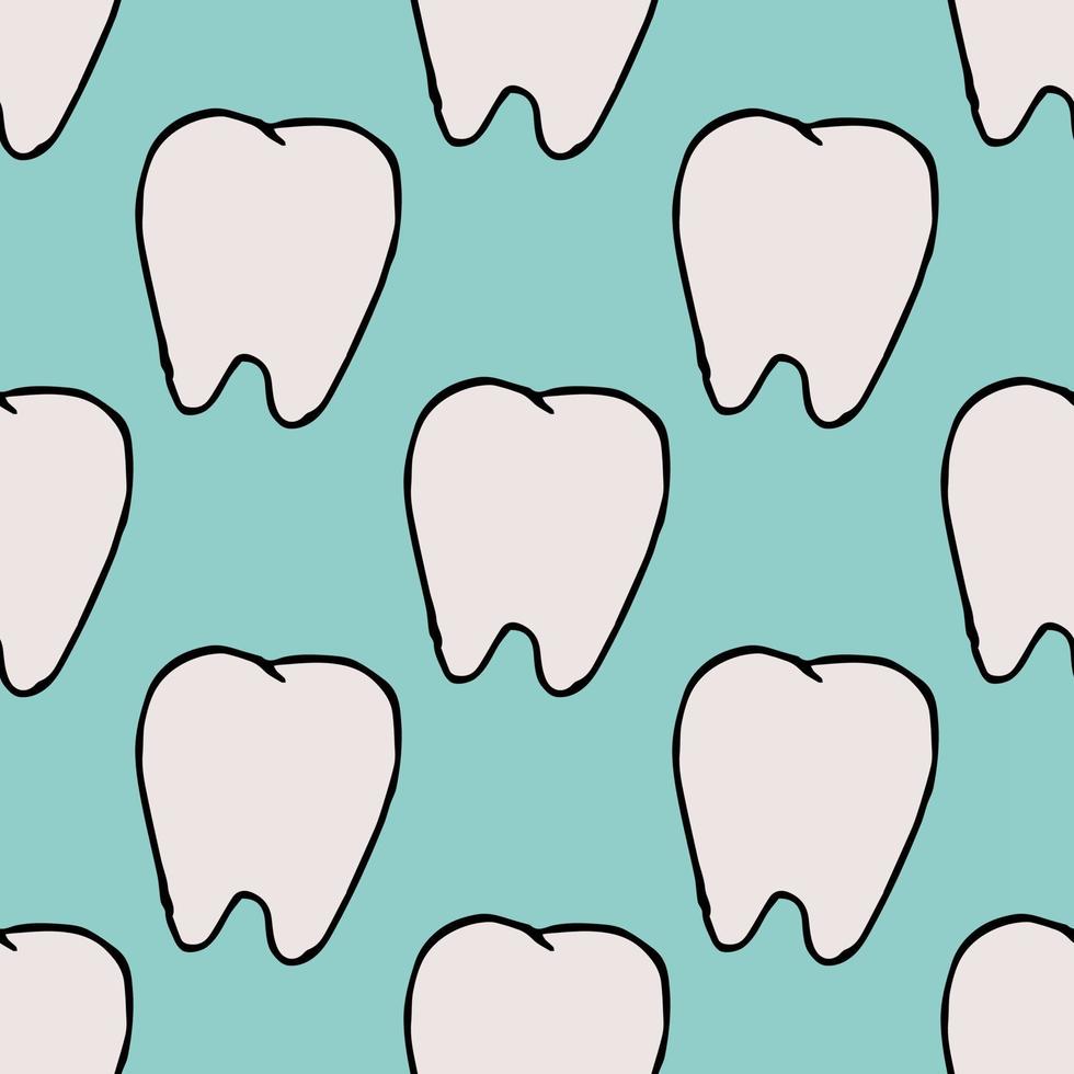 Seamless tooth pattern. Colored dental background. Doodle vector illustration with tooth