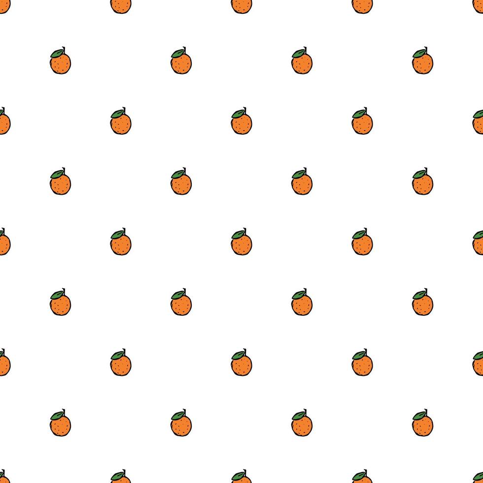 Seamless pattern with orange icons. Colored orange background. Doodle vector illustration with fruits