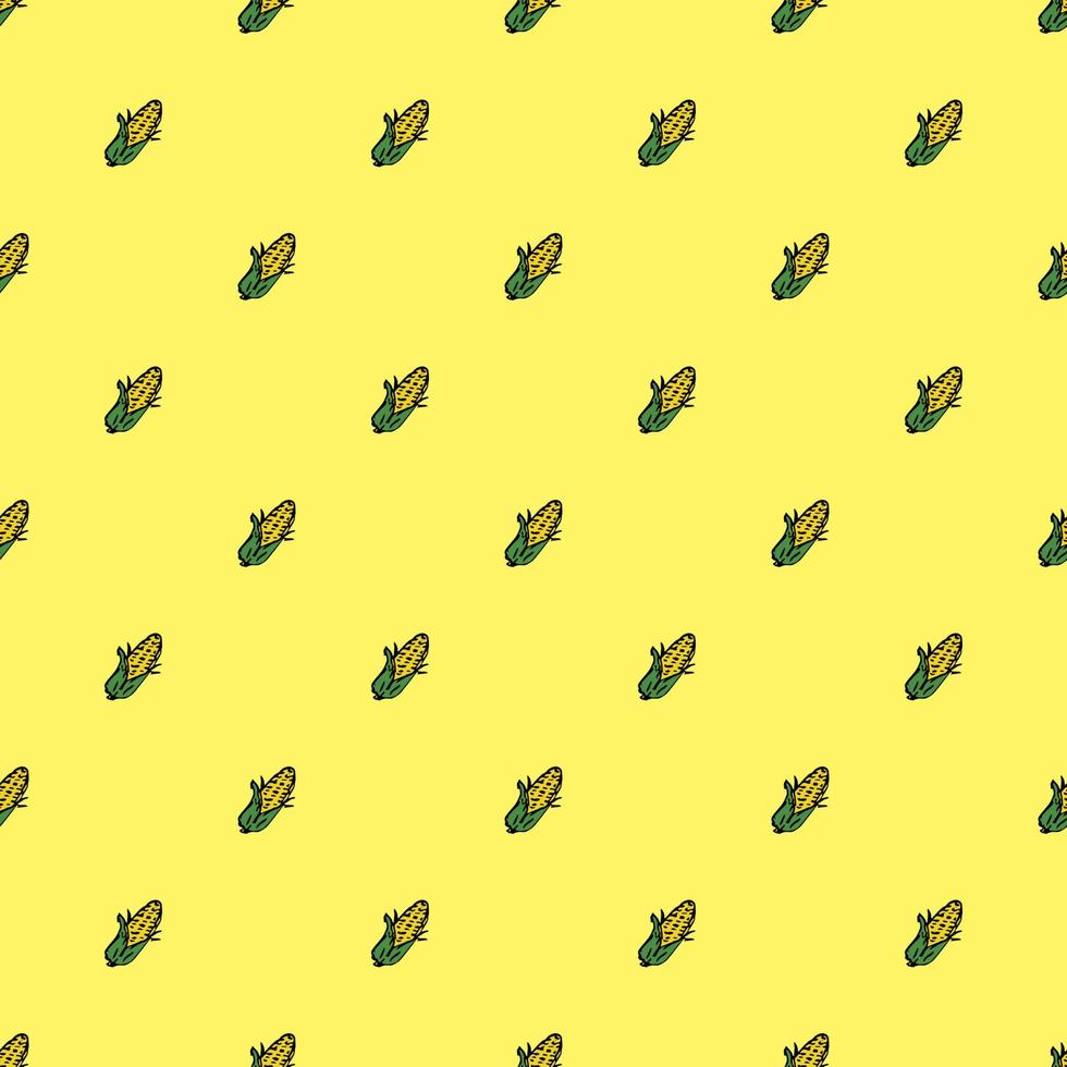 Seamless pattern with yellow corn icons. Colored corn background. Doodle vector illustration with vegetables