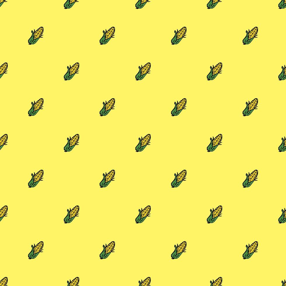 Seamless pattern with yellow corn icons. Colored corn background. Doodle vector illustration with vegetables