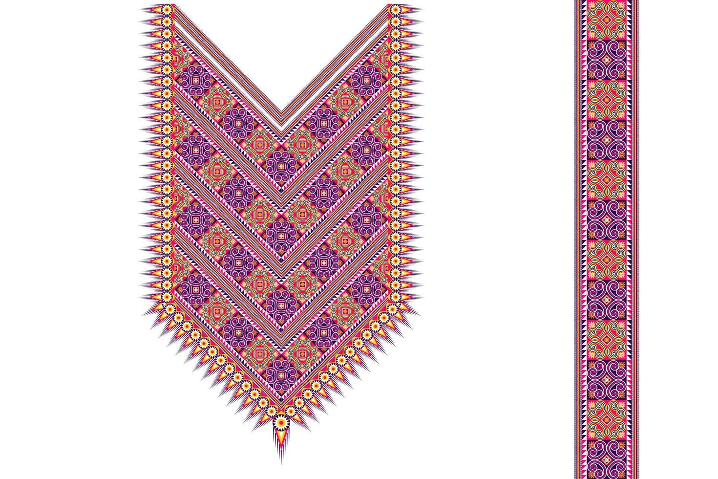 Geometric ethnic neckline embroidery pattern design. Aztec fabric carpet mandala ornament chevron necklace textile. Tribal boho native ethnic neck embroidery vector