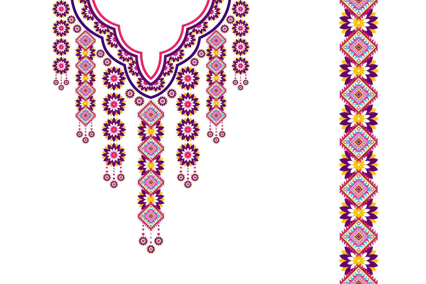 Neckline embroidery vector design. Ethnic Aztec fabric carpet mandala ornaments textile necklace. Tribal boho native neckline traditional embroidery vector background