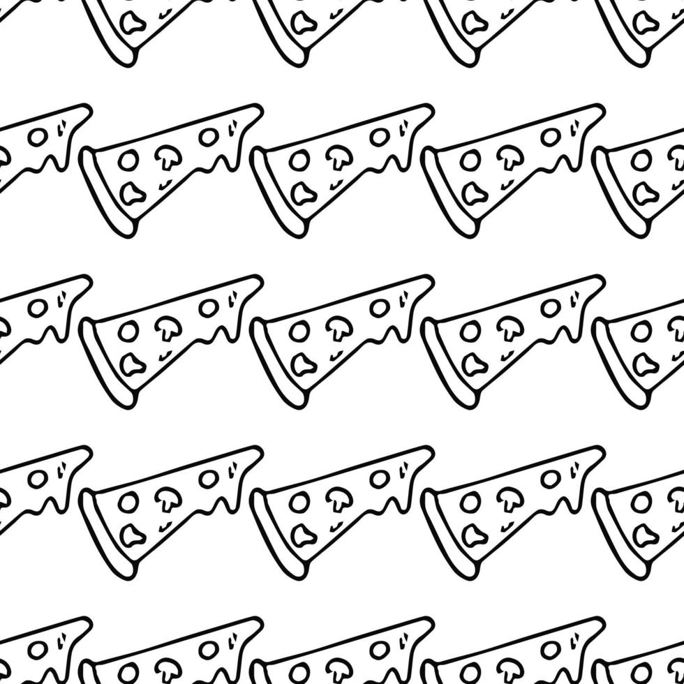 patrón de pizza sin costuras. fondo de pizza en blanco y negro. garabato, vector, pizza, ilustración. patrón de vector de comida rápida