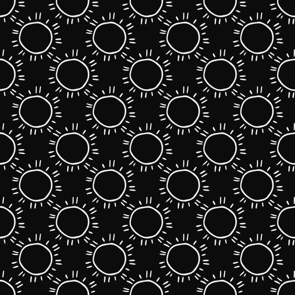 Seamless pattern with sun icons. Doodle sun icons on black background. Doodle summer icons. Summer seamless pattern. Vacation vector pattern