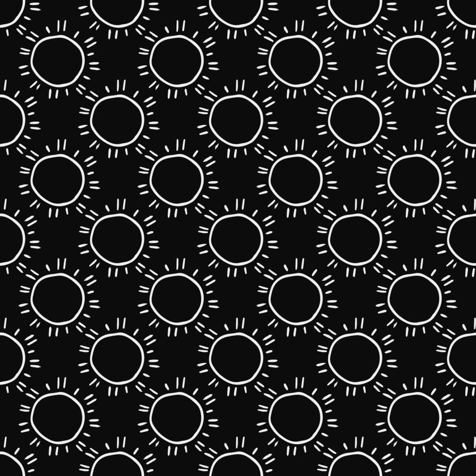 Seamless pattern with sun icons. Doodle sun icons on black background. Doodle summer icons. Summer seamless pattern. Vacation vector pattern