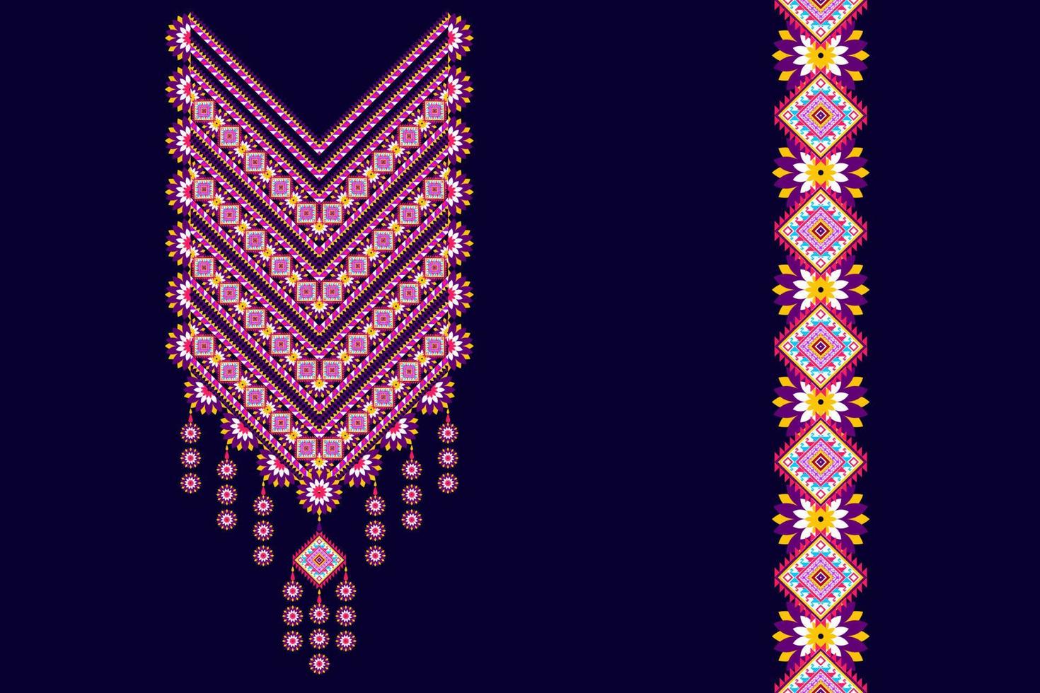Neckline embroidery vector design. Ethnic Aztec fabric carpet mandala ornaments textile necklace. Tribal boho native neckline traditional embroidery vector background