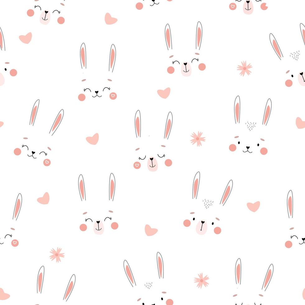 Seamless pattern with bunnies. Funny cute baby print with rabbit silhouettes. Vector graphics.