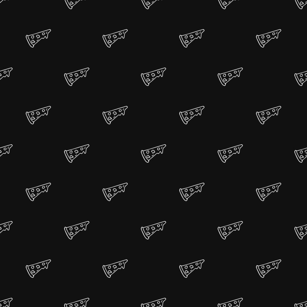 Seamless pizza pattern. Black and white pizza background. Doodle vector pizza illustration. Fast food vector pattern