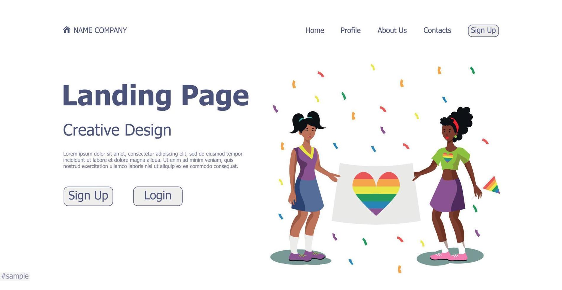 concepto de diseño de la página de inicio del sitio web de la comunidad lgbt - vector