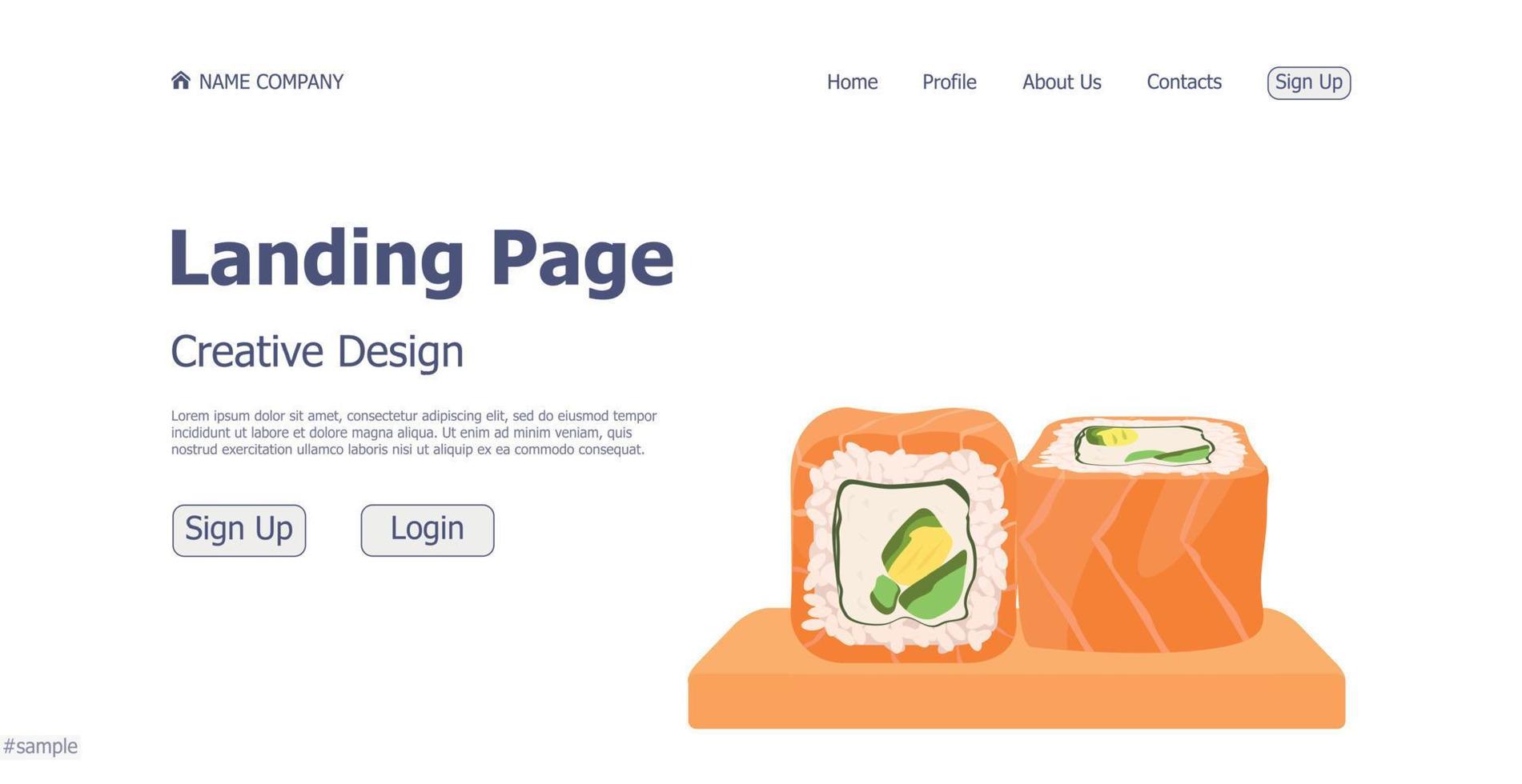 concepto de diseño de la página de destino del sitio web del restaurante de la tienda de sushi y rollos - vector
