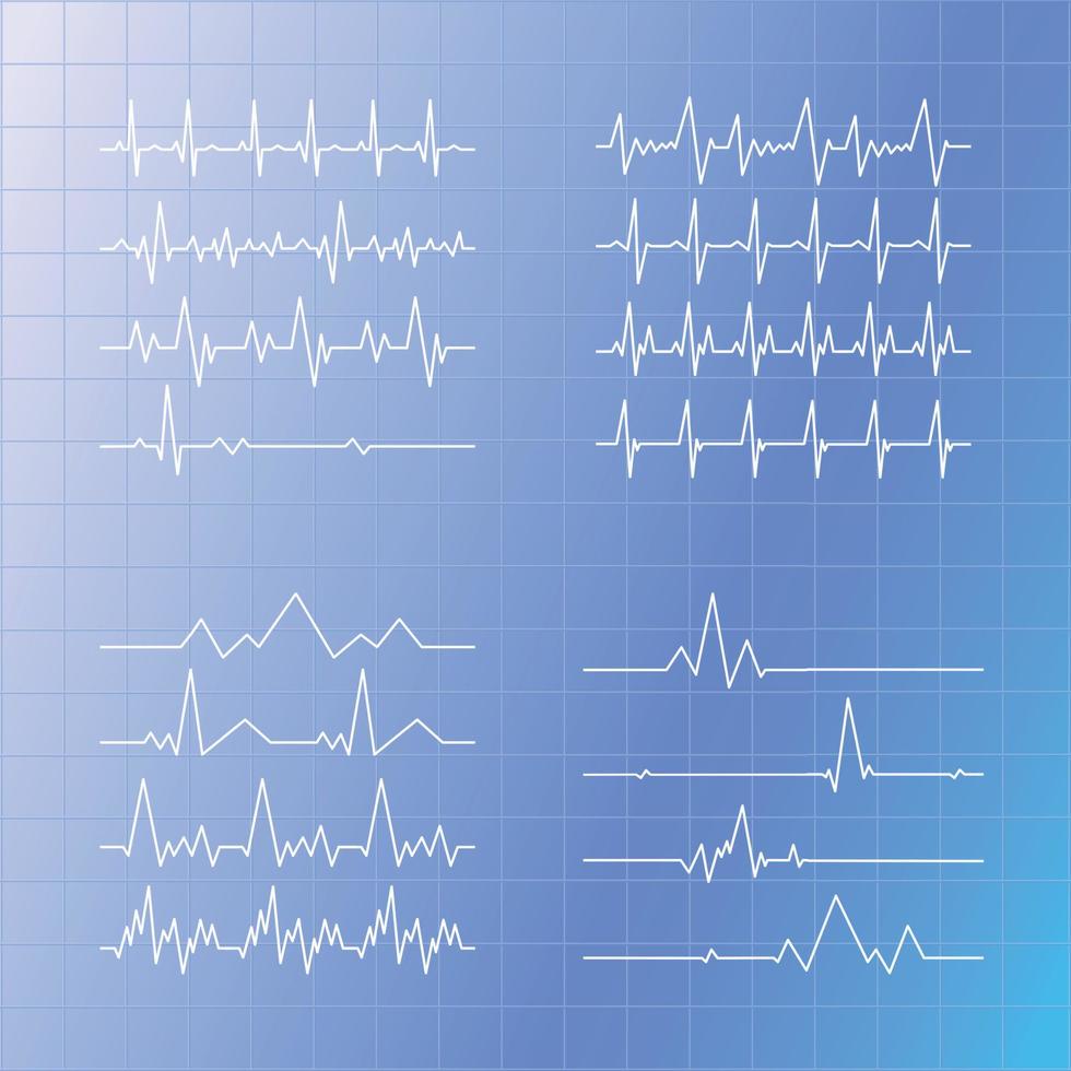 set médico de 16 uds. líneas de pulso - vector