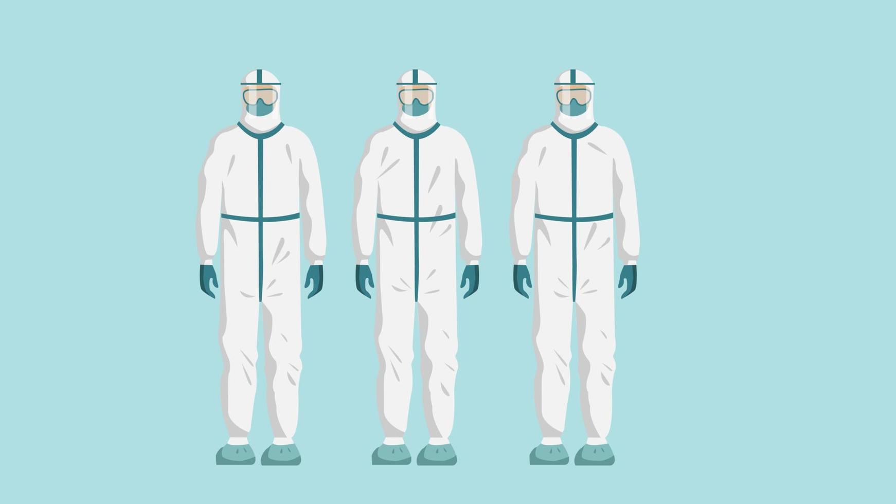 Group of man in protective PPE suit. Vector illustration of personal protective equipment concept.