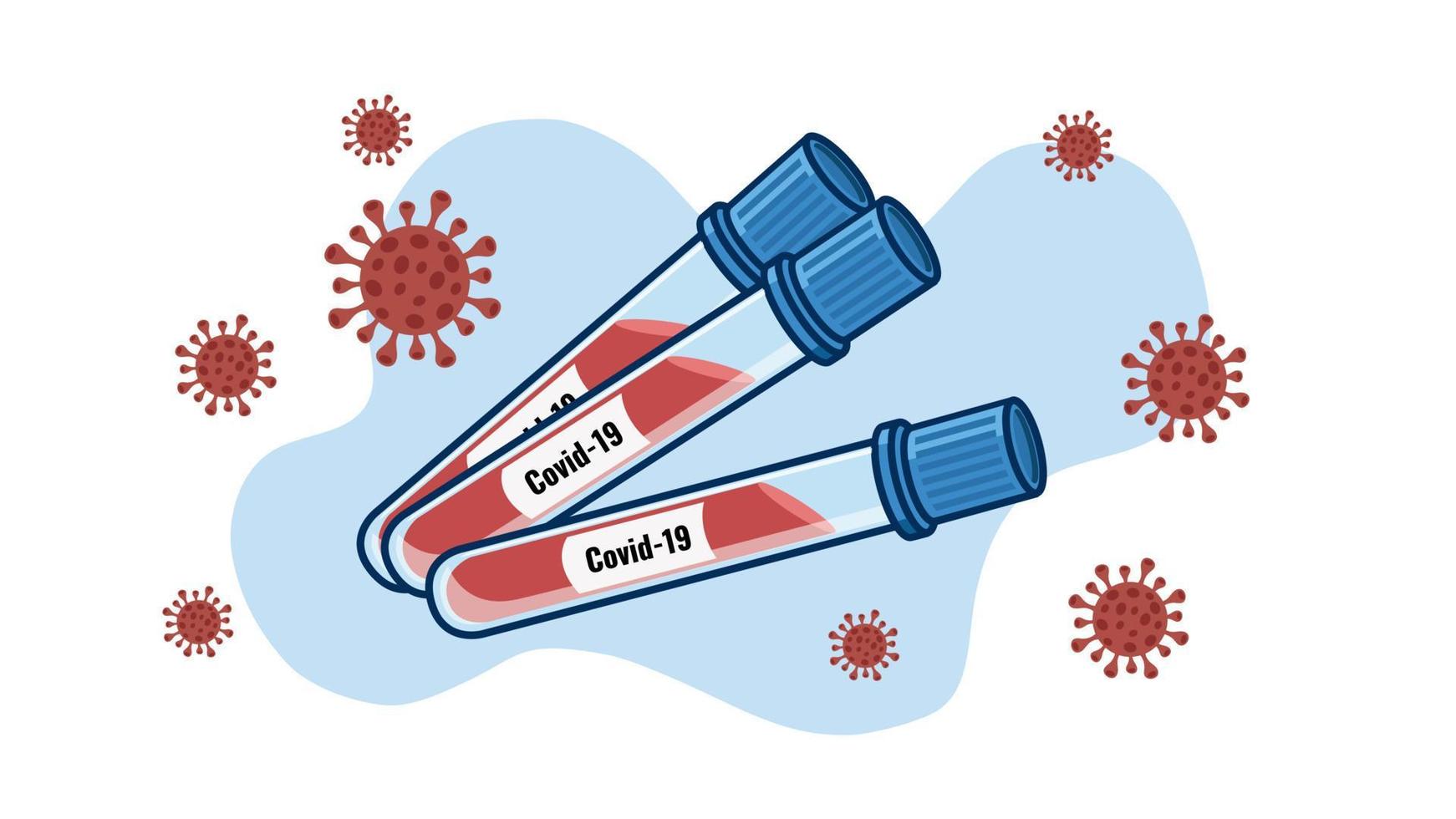 Test tube with blood sample for Covid-19. Test result Coronavirus Covid-19 vector illustration