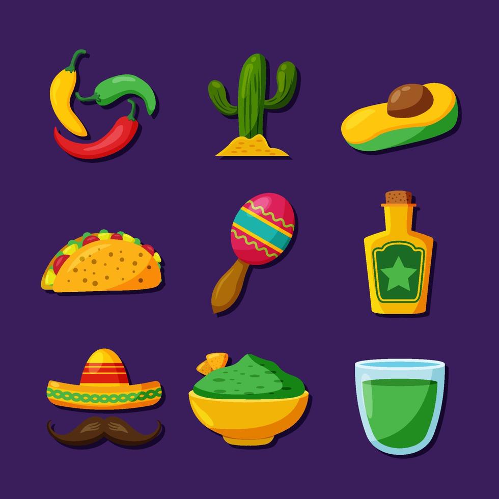 conjunto de cinco de mayo festividad icono vector