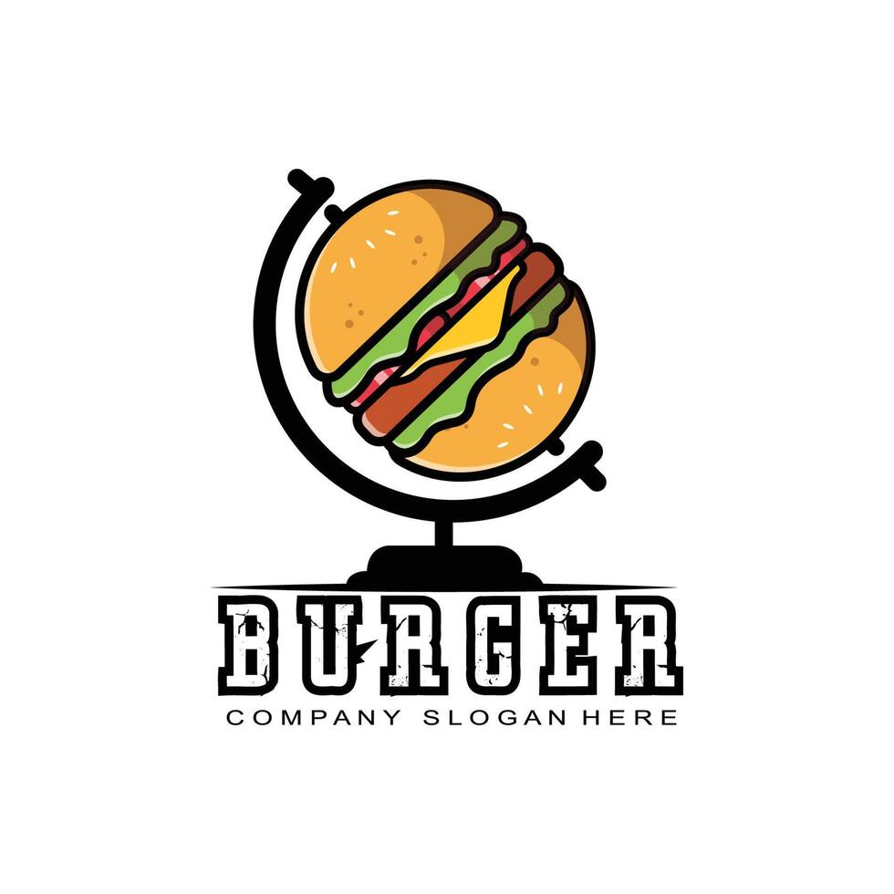 diseño de fondo vectorial del logotipo de la comida de hamburguesas, hecho de pan, verduras y carne. adecuado para empresas, serigrafía, pegatinas, pancartas, desolladores vector