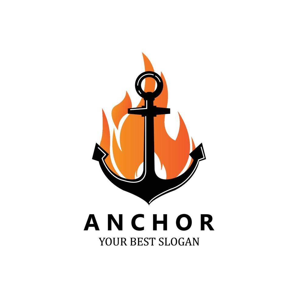 vector de icono de logotipo de ancla de barco, puerto, ilustración de diseño retro