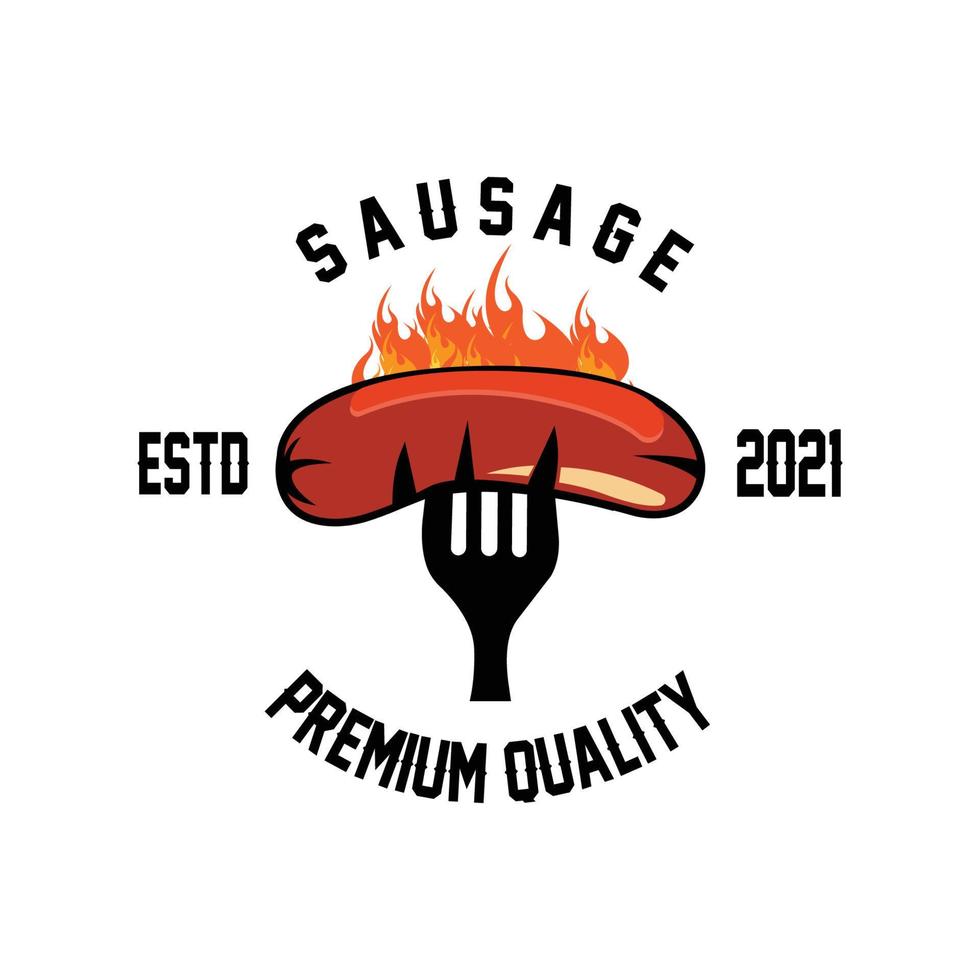 grilled sausage logo vector symbol, barbecue meat, retro concept