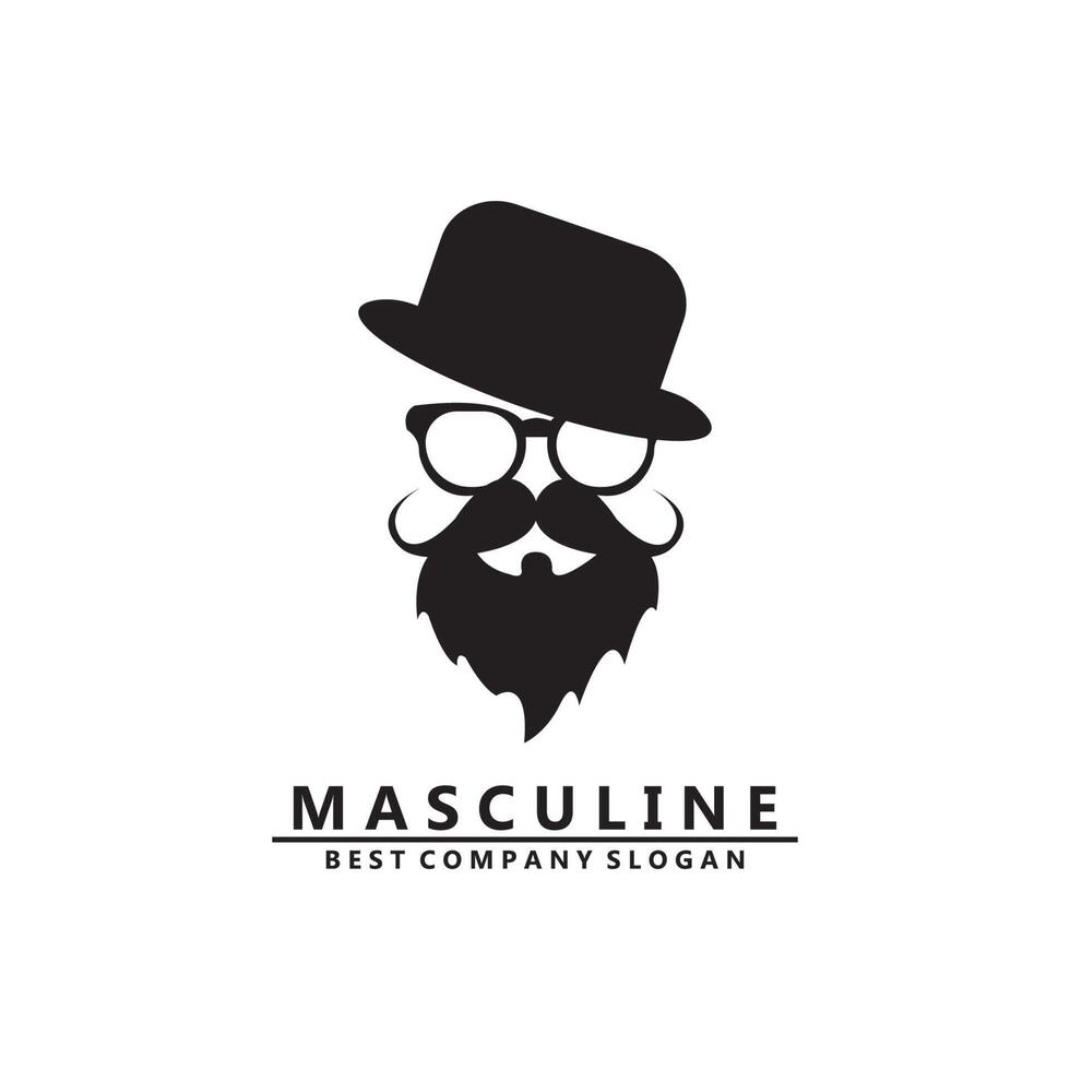 vector de icono de logotipo de hombre masculino con barba, apariencia digna fresca y guapa