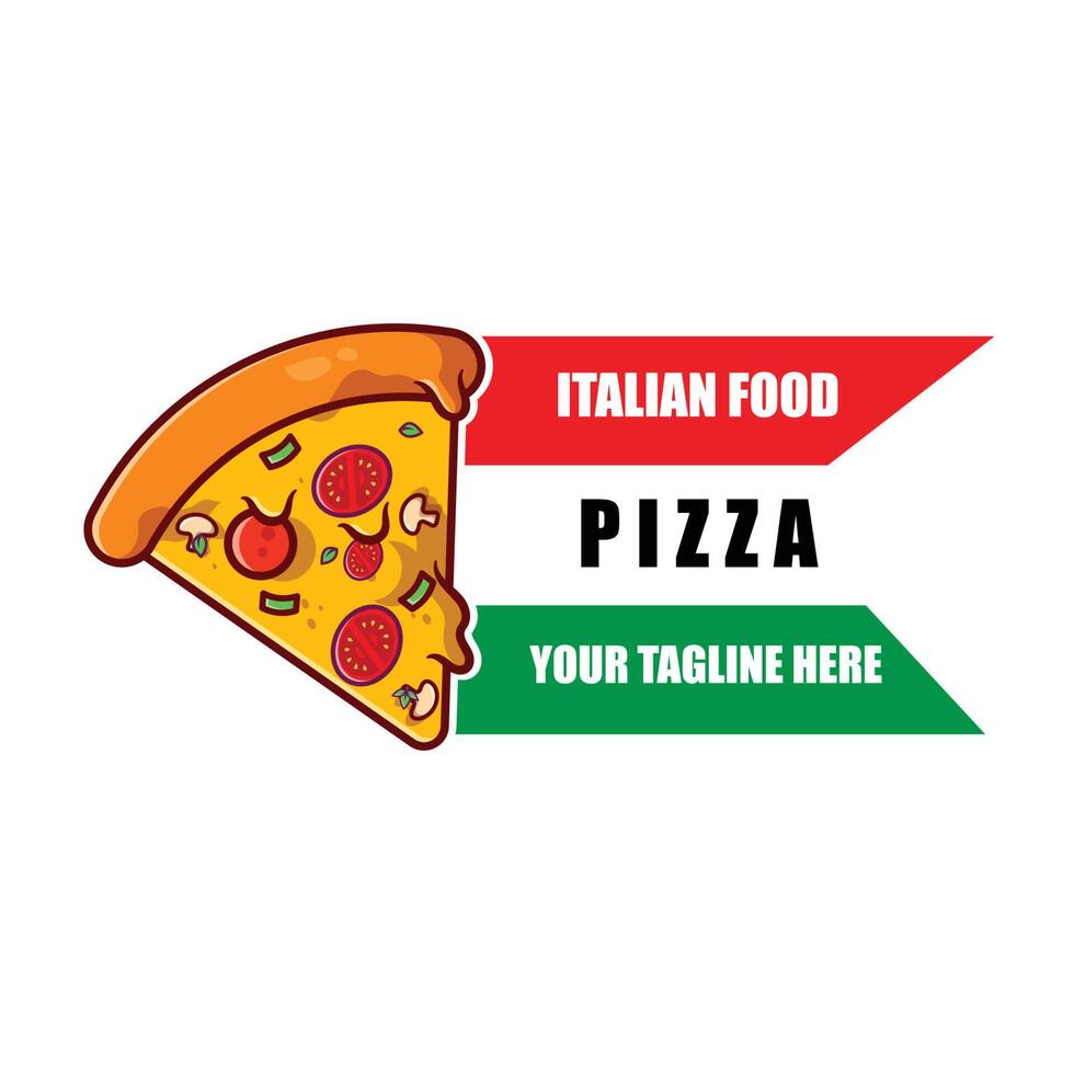 diseño de vector de logotipo de comida de pizza originario de italia, hecho de trigo y verduras, adecuado para pegatinas, desolladores, fondos, serigrafía, empresas de alimentos
