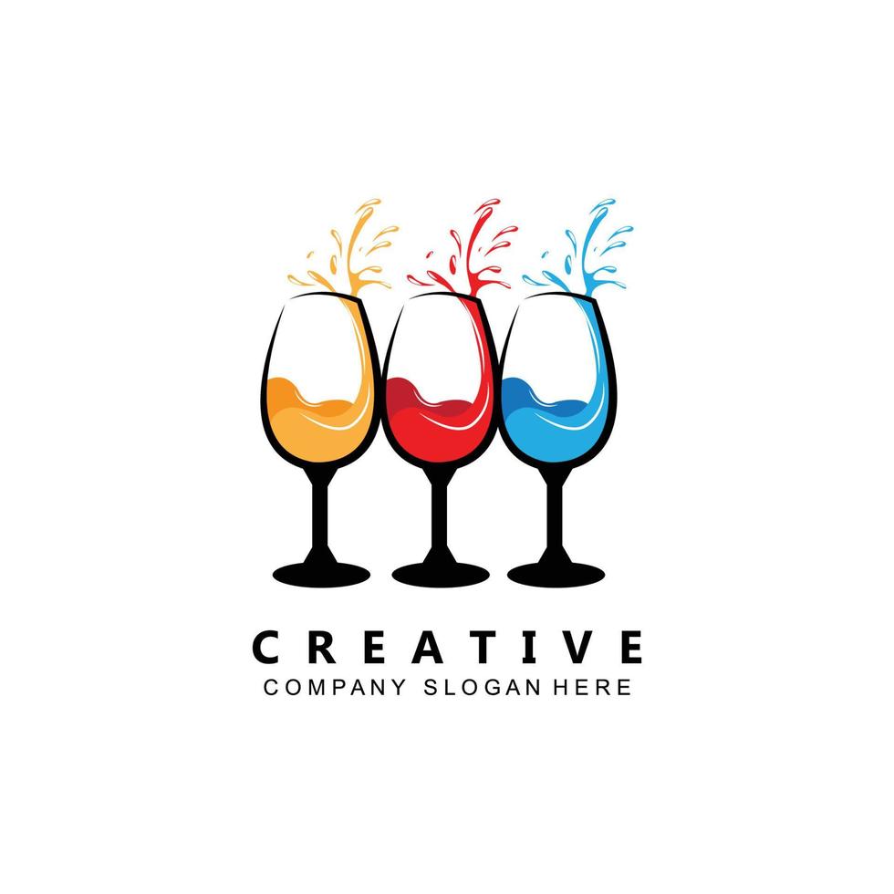 sparkling wine glass logo icon vector, cafe inspiration template, illustration vector