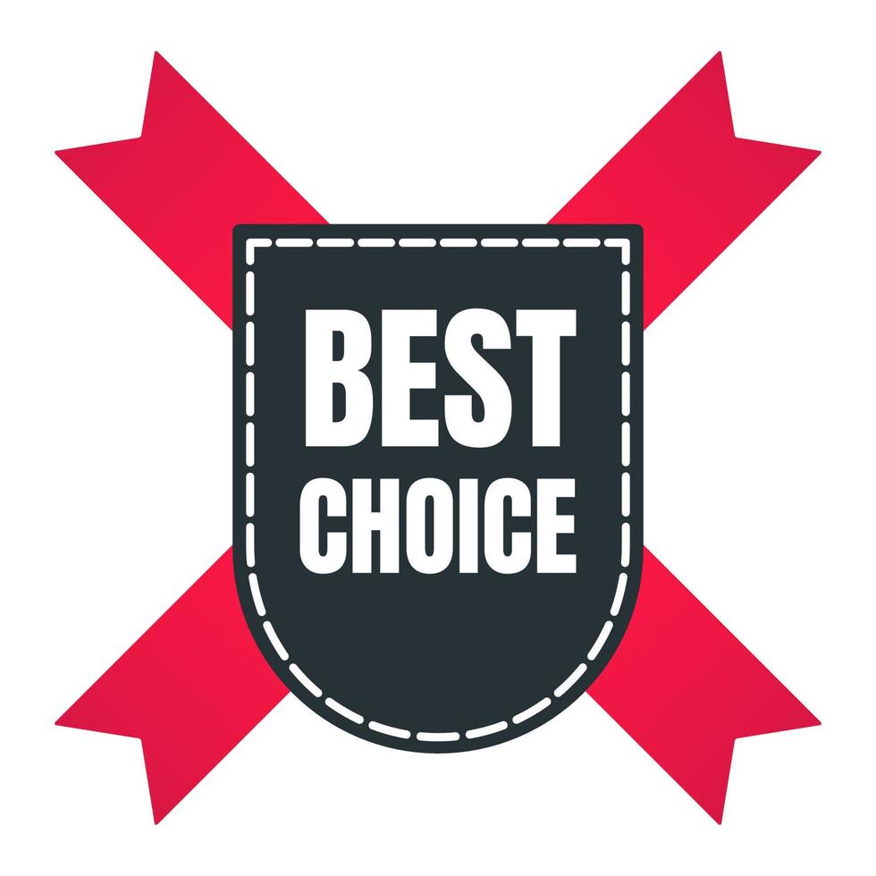 BEST CHOICE on shield tag ribbon badge sale label concept template vector illustration isolated on white background. Web banners elements for website and advertising. Discount ribbon label.