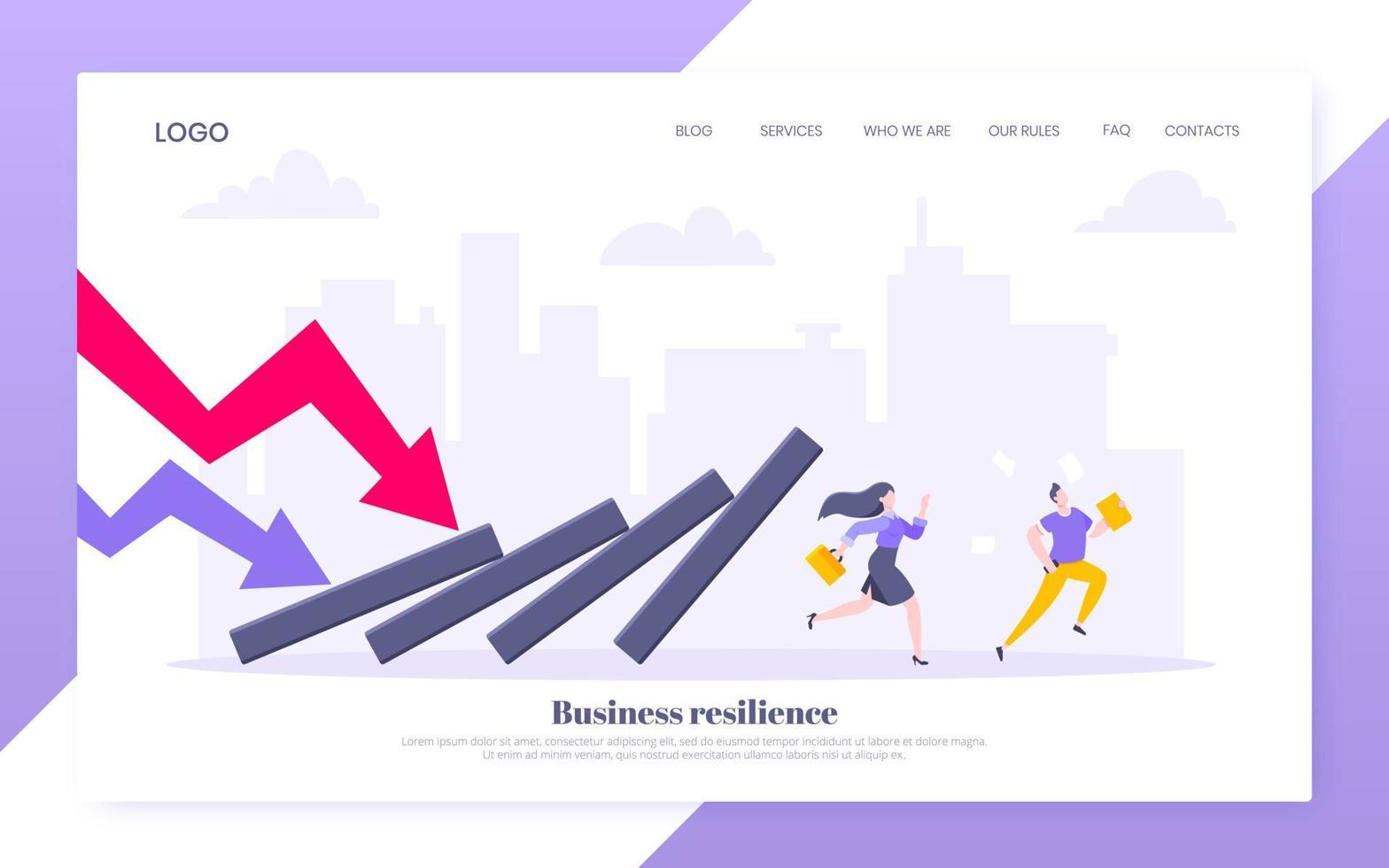 Domino effect or business resilience metaphor vector illustration concept.