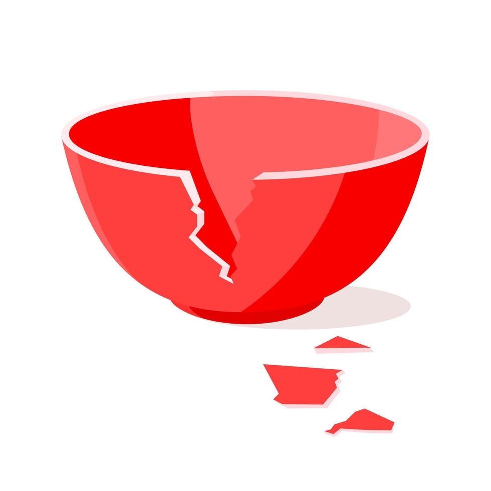 Red broken bowl flat style design vector illustration isolated on white background.