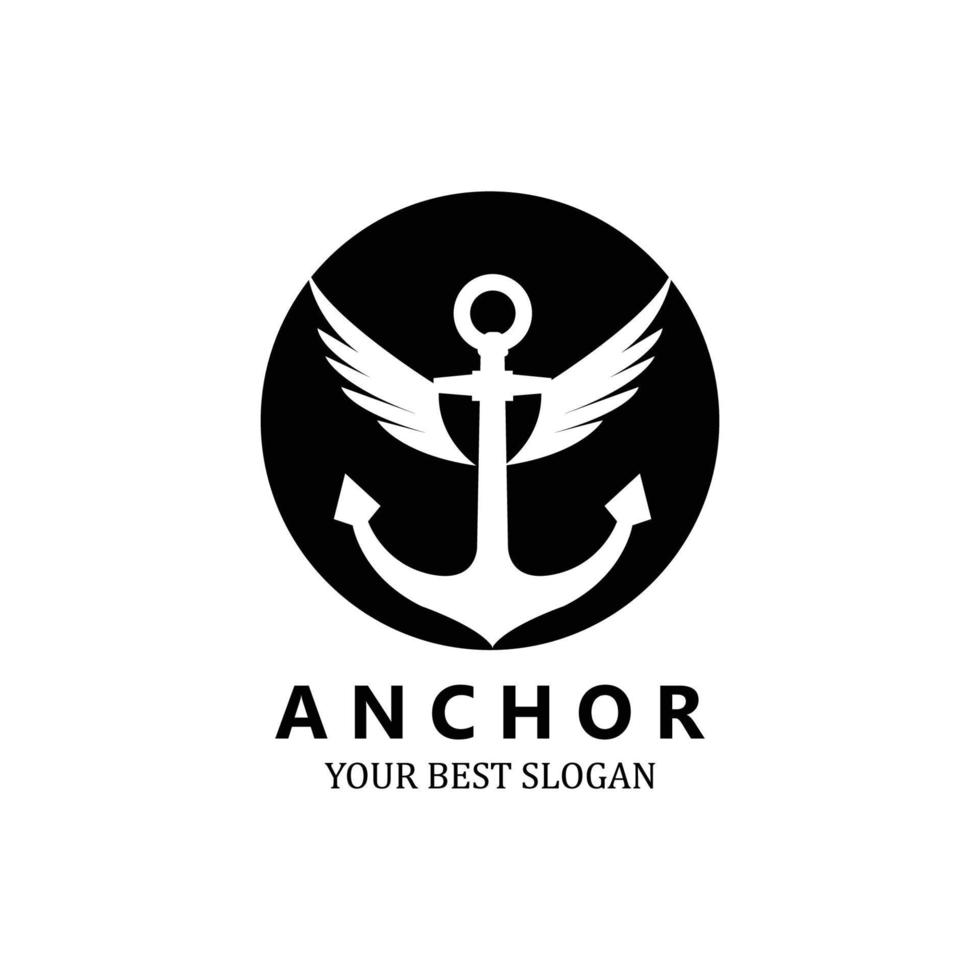 vector de icono de logotipo de ancla de barco, puerto, ilustración de diseño retro