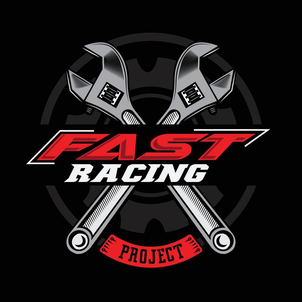 diseño de fondo de logotipo de carreras rápidas, reparación de vehículos automotores, adecuado para serigrafía, pegatinas, pancartas, equipos, empresas vector