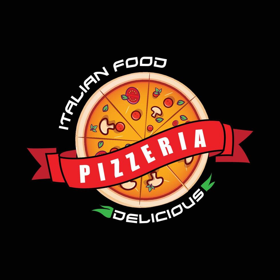 diseño de vector de logotipo de comida de pizza originario de italia, hecho de trigo y verduras, adecuado para pegatinas, desolladores, fondos, serigrafía, empresas de alimentos